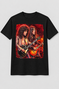 Scott and Robbo guitar legends caricature tee artwork